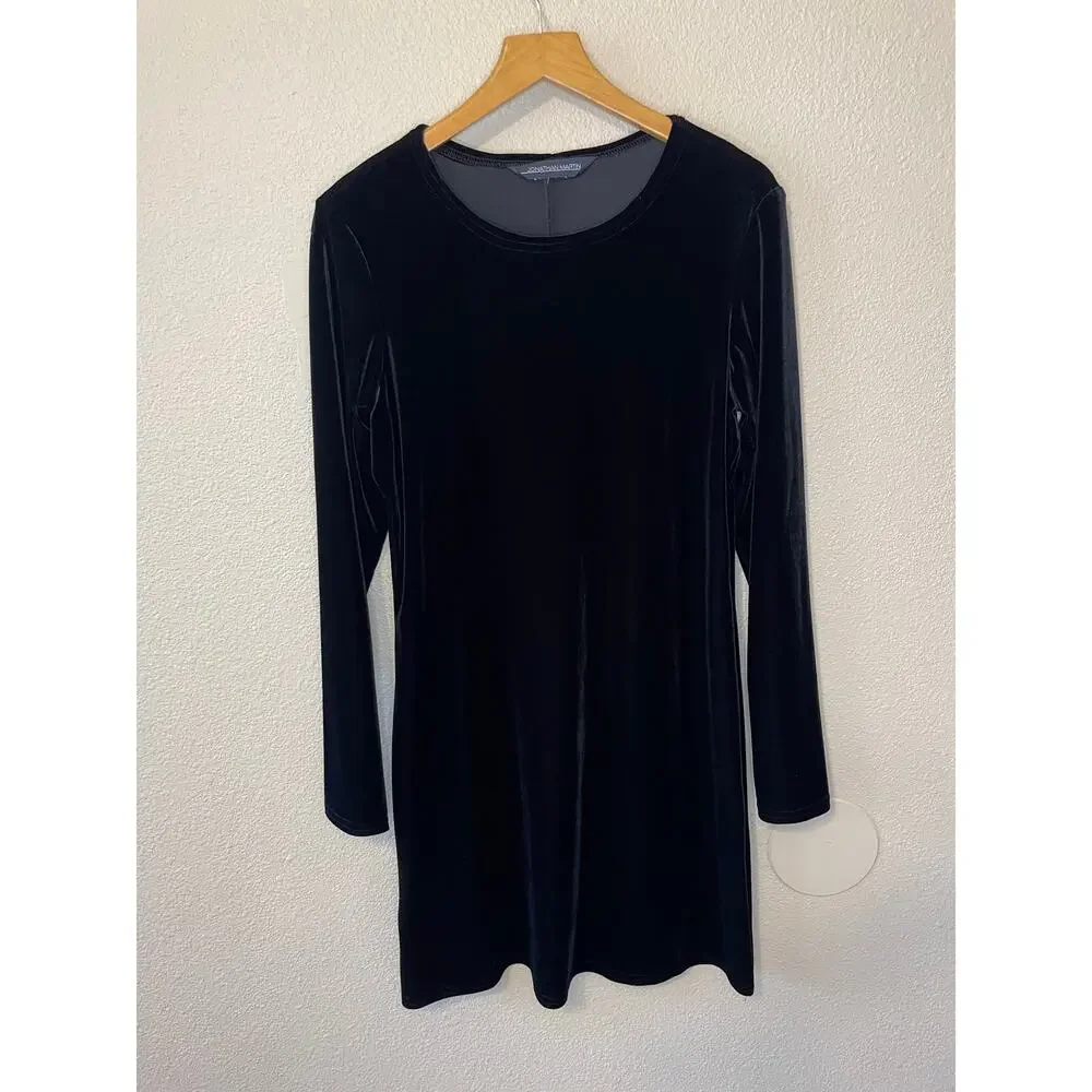 Jonathan Martin Black Velvet Long Sleeve Romantic Mini Shirt Dress Size Medium - Picture 2 of 9